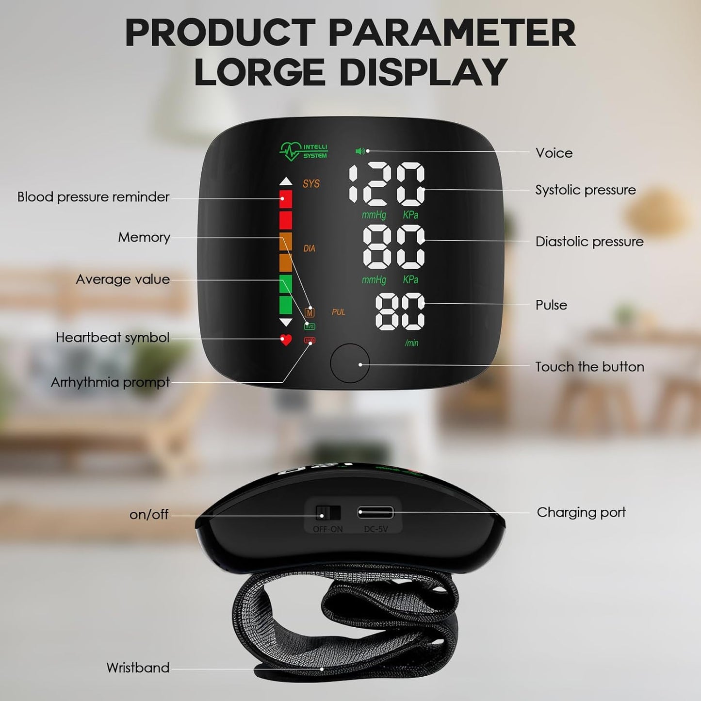 Wrist Blood Pressure Monitor Led Display