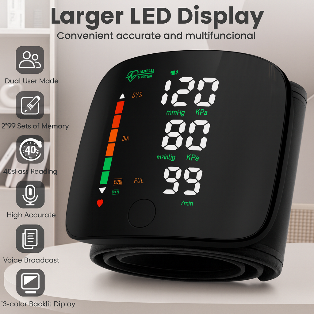 Wrist Blood Pressure Monitor Led Display